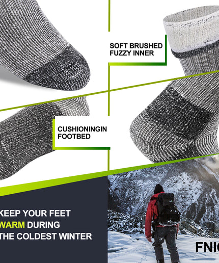 3 Pairs Unisex Merino Wool Blend Thermal Crew Socks – Thick Winter Work and Hiking Socks