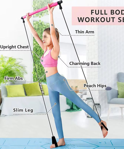 Multifunctional Pilates Bar Combination Fitness Bar Yoga Chest Expansion Tension Rope Back Trainer Elastic Rope Stretching Belt