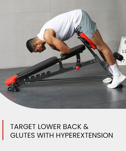 Finer Form Multi-Functional FID Weight Bench for Full All-In-One Body Workout – Hyper Back Extension, Roman Chair, Adjustable Ab Sit up Bench, Incline Decline Bench, Flat Bench