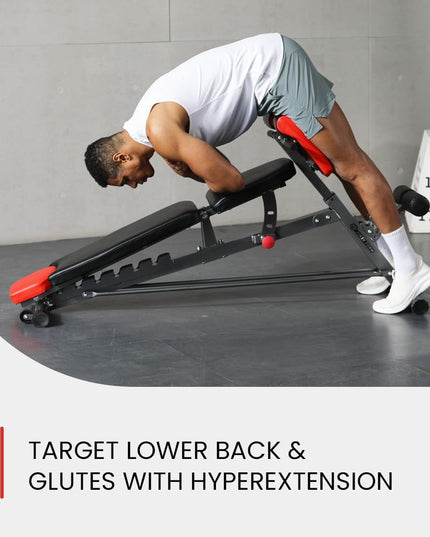 Finer Form Multi-Functional FID Weight Bench for Full All-In-One Body Workout – Hyper Back Extension, Roman Chair, Adjustable Ab Sit up Bench, Incline Decline Bench, Flat Bench