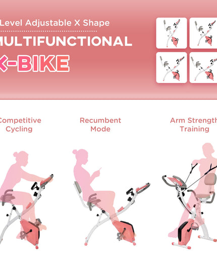 HOMCOM 2-In-1 Folding Exercise Bike with 8-Level Magnetic Resistance Pink