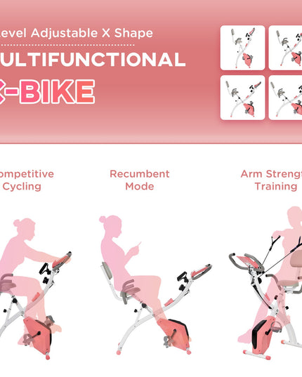 HOMCOM 2-In-1 Folding Exercise Bike with 8-Level Magnetic Resistance Pink