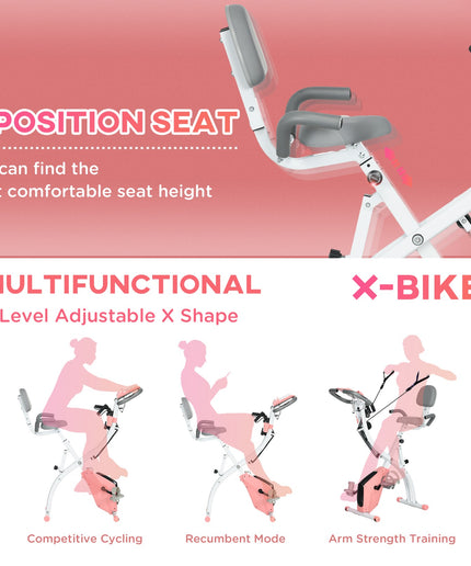 HOMCOM 2-In-1 Folding Exercise Bike with 8-Level Magnetic Resistance Pink
