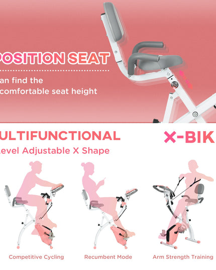 HOMCOM 2-In-1 Folding Exercise Bike with 8-Level Magnetic Resistance Pink