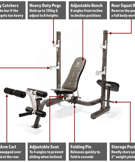 Marcy MWB-70205 Folding Olympic Barbell Bench with Rear Squat Rack