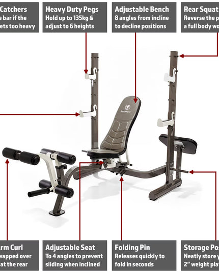 Marcy MWB-70205 Folding Olympic Barbell Bench with Rear Squat Rack
