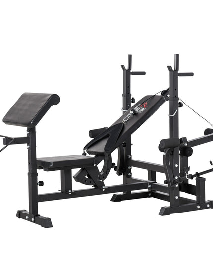 Weight Bench, 6 in 1 Adjustable Bench Press W/ Leg Extension, Barbell Rack