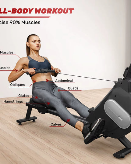 Foldable Magnetic Rowing Machine – 16 Resistance Levels, LCD Monitor, Quiet Rower for Home Gym, 120kg Capacity