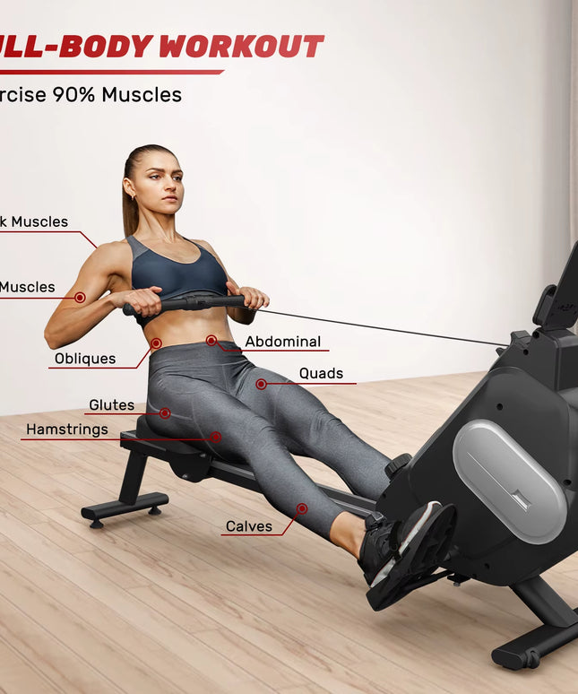 Foldable Magnetic Rowing Machine – 16 Resistance Levels, LCD Monitor, Quiet Rower for Home Gym, 120kg Capacity