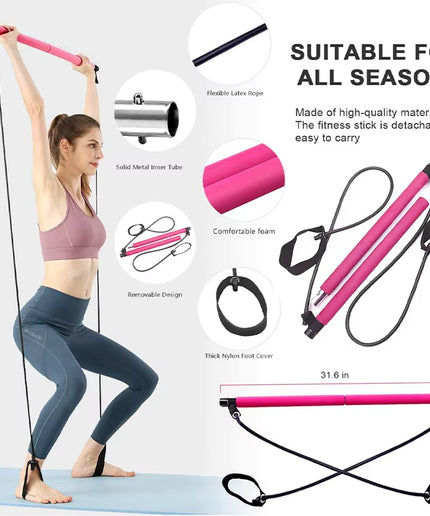 Multifunctional Pilates Bar Combination Fitness Bar Yoga Chest Expansion Tension Rope Back Trainer Elastic Rope Stretching Belt