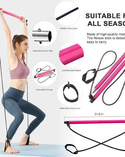 Multifunctional Pilates Bar Combination Fitness Bar Yoga Chest Expansion Tension Rope Back Trainer Elastic Rope Stretching Belt