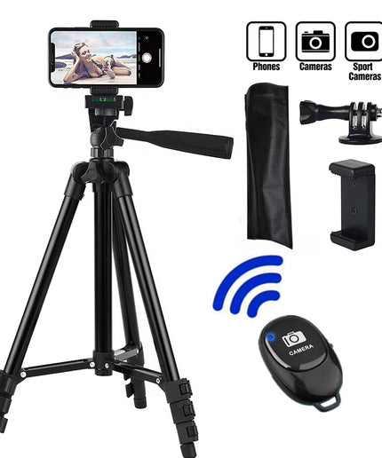 Smartphone Tripod with Bluetooth Remote – Adjustable Aluminum Phone Tripod Stand for iPhone & Android, Portable Selfie & Video Tripod up to 100cm