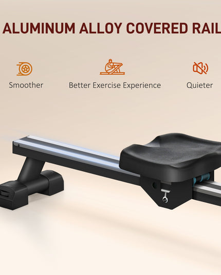 Water Rowing Machine, Foldable Rower with Wheels and LCD Monitor, Black