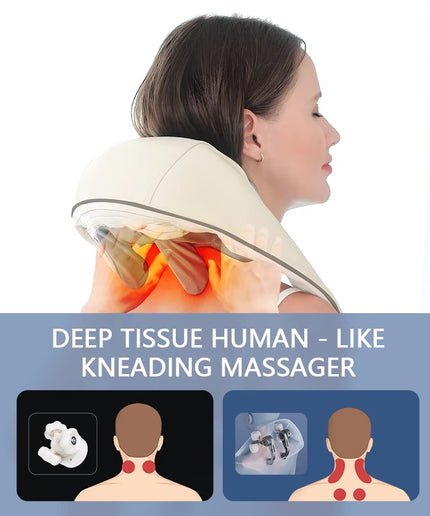 Foreverlily 26W Brushless Motor Neck and Shoulder Massager Wireless Shoulder and Back Kneading Massage Shawl Neck Masajeador
