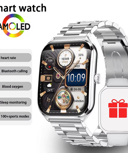Ultra Thin 1.96" AMOLED Smartwatch for Men & Women – BT Call & Always-On Display