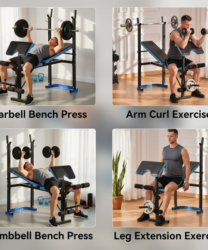 Adjustable Weight Bench Press Station with Barbell Rack, Steel Frame, 200kg Capacity