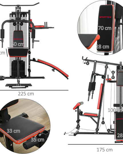 SPORTNOW All-in-One Multi Gym Workout Station – 65kg Weight Stack Home Gym with Sit-Up Bench, Push-Up & Dip Station for Full-Body Strength Training