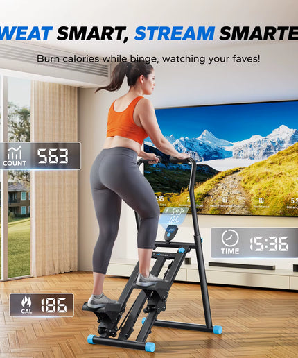 MERACH Stair Stepper New Version Vertical Compact Folding Exercise Climber with Extended Step Range Adjustable Handlebar&Pedals