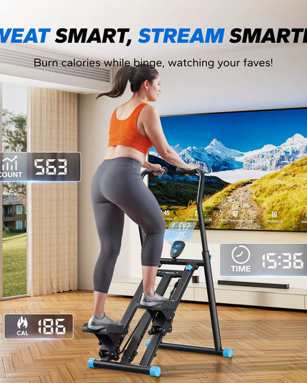 MERACH Stair Stepper New Version Vertical Compact Folding Exercise Climber with Extended Step Range Adjustable Handlebar&Pedals