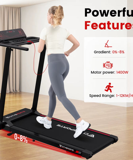 CITYSPORTS PRO Electric Folding Treadmill with Incline - 12 Km/H Max Speed, Smart App Control, LED Display