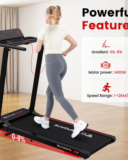 CITYSPORTS PRO Electric Folding Treadmill with Incline - 12 Km/H Max Speed, Smart App Control, LED Display