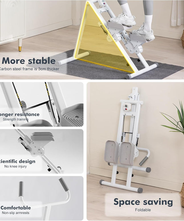 Home Stair Stepper Fitness Climber with Handlebars & LCD Display – Folding Cardio Exercise Machine for Full Body Workout