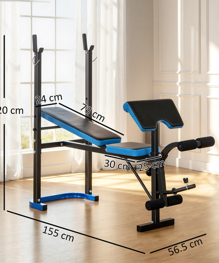 Adjustable Weight Bench Press Station with Barbell Rack, Steel Frame, 200kg Capacity